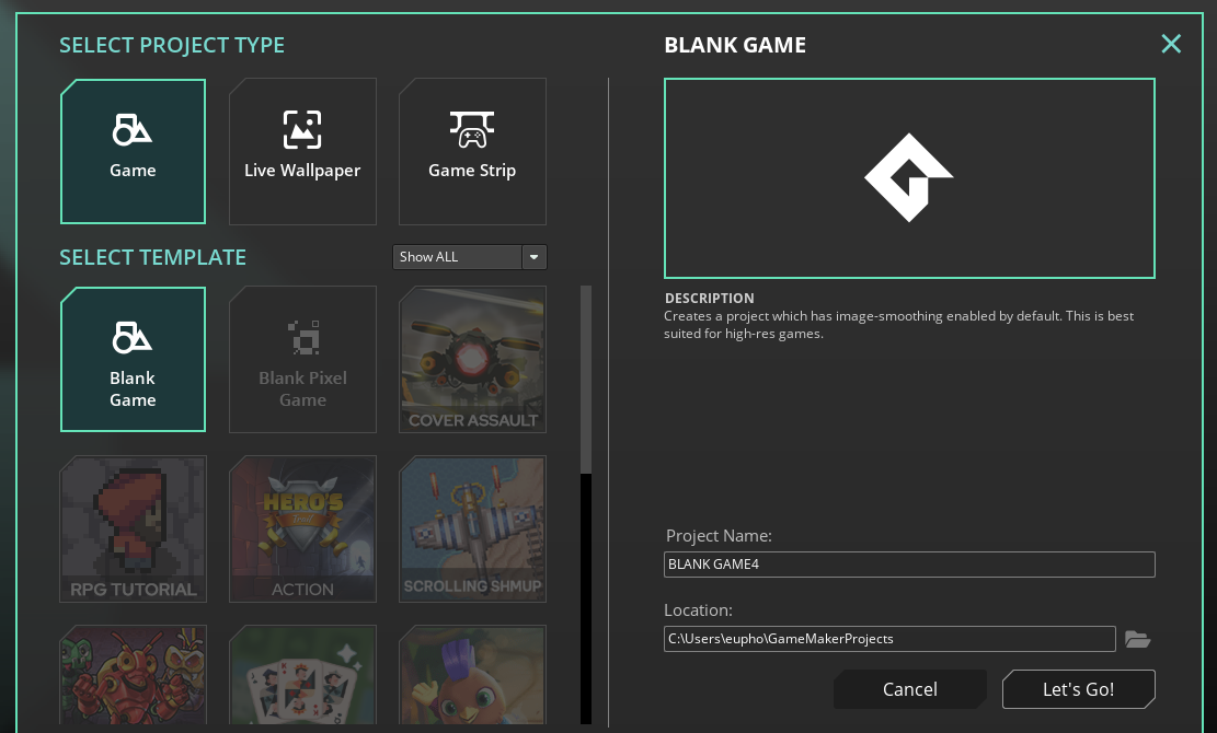 The GameMaker Welcome Screen