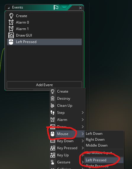 Add Mouse Left Pressed Event