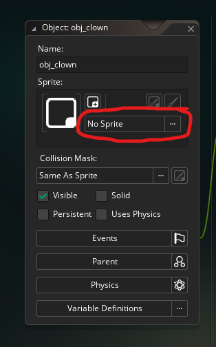 Sprite selection dropdown menu